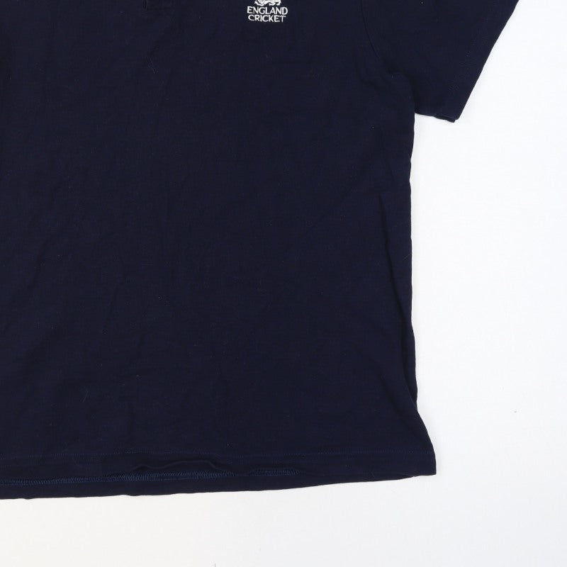 England Cricket Men’s Blue L Cotton Embroidered Logo Short Sleeve Polo