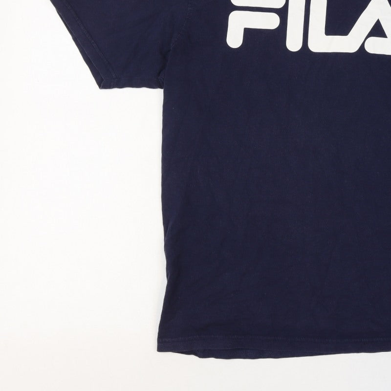 FILA Men's Blue L Logo Graphic Crew Neck Short Sleeve Cotton T-Shirt