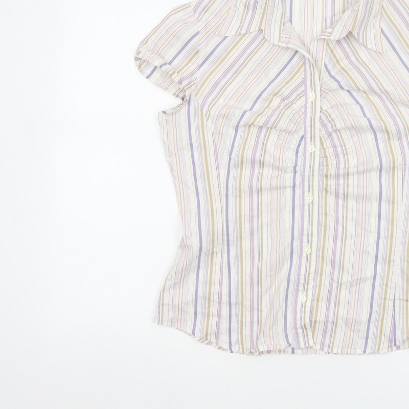 Next Women Multicoloured UK 12 Striped Short Sleeve Button-Up Shirt