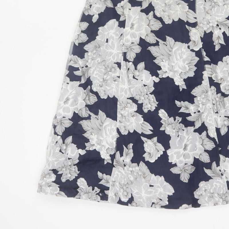 Phase Eight Women Blue Floral A-Line Sleeveless Dress UK 12