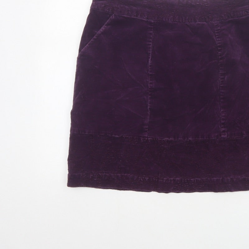 White Stuff Women Purple Size 12 Velvet Mini Straight Pencil Skirt Pockets