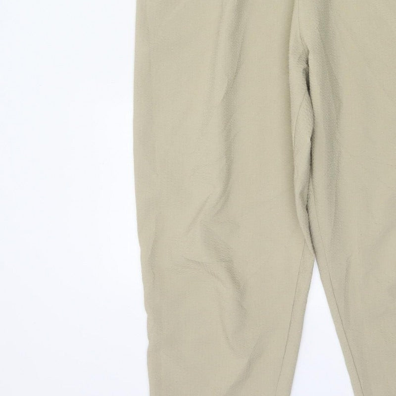 Zara Women Beige M Sleeveless V-Neck Belted Tapered Jumpsuit