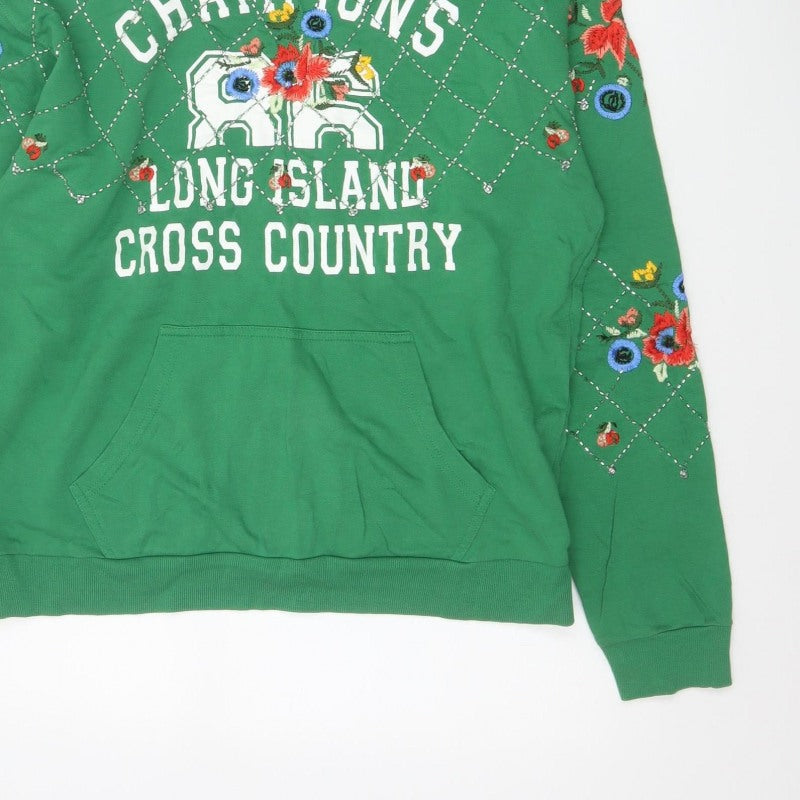 ASOS Women Green UK 10 Pullover Hoodie Embroidered Floral Champion 66