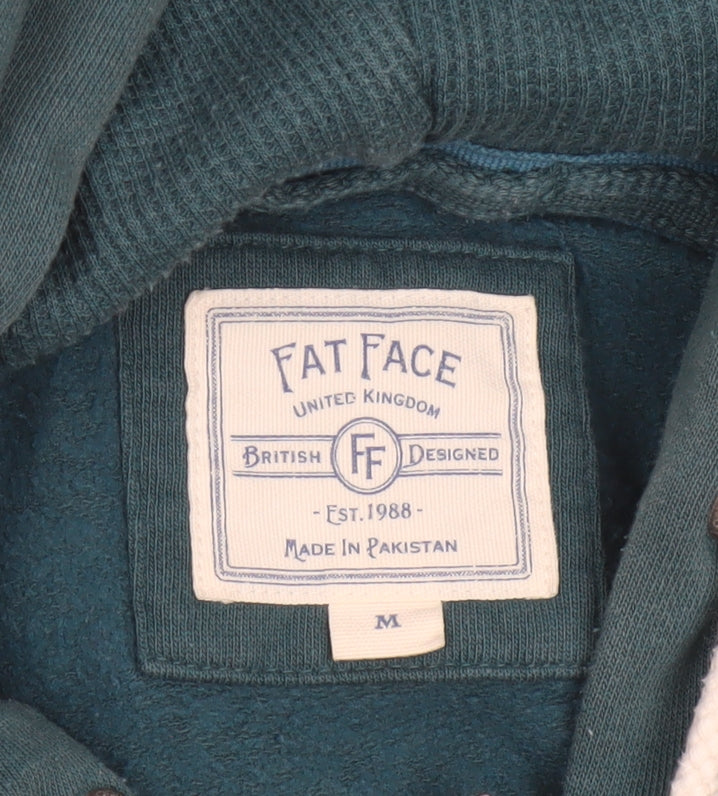 Fat Face Men's Green M Full Zip Hooded Logo Cotton Blend Hoodie