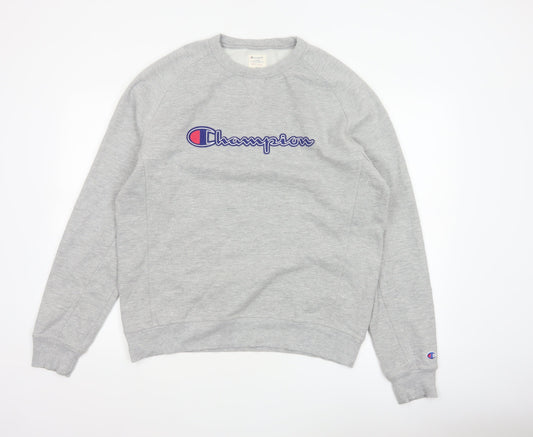 Champion Men’s Grey Large Embroidered Logo Crew Neck Sweatshirt