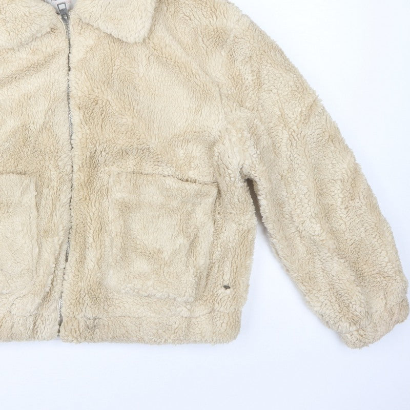 Pacific Republic Women Beige M Teddy Faux Fur Zip Jacket