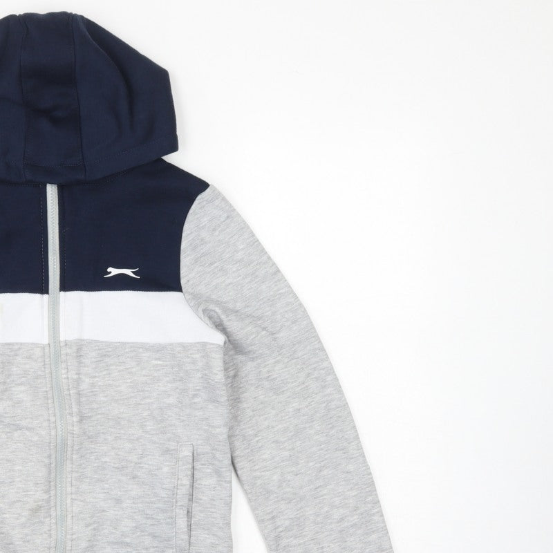 Additional view of Slazenger boys’ grey navy colourblock full zip hoodie age 13 years