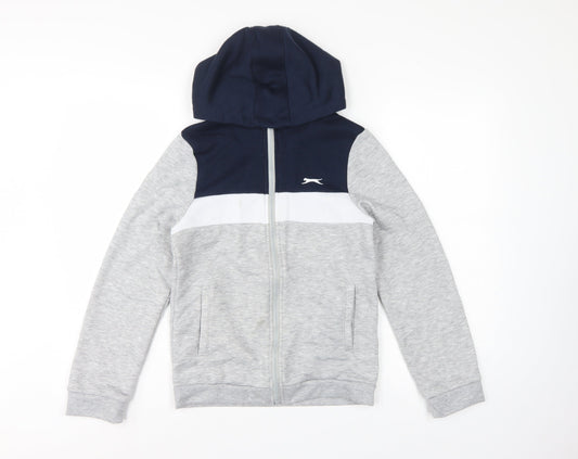 Slazenger Boys Grey Navy Colourblock Full Zip Hoodie Age 13 Years