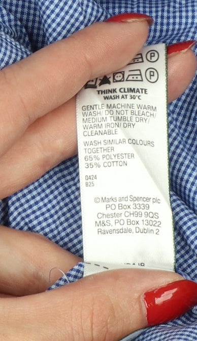 Marks and Spencer Mens Blue Gingham Regular Fit 18.5 Button-Down Shirt