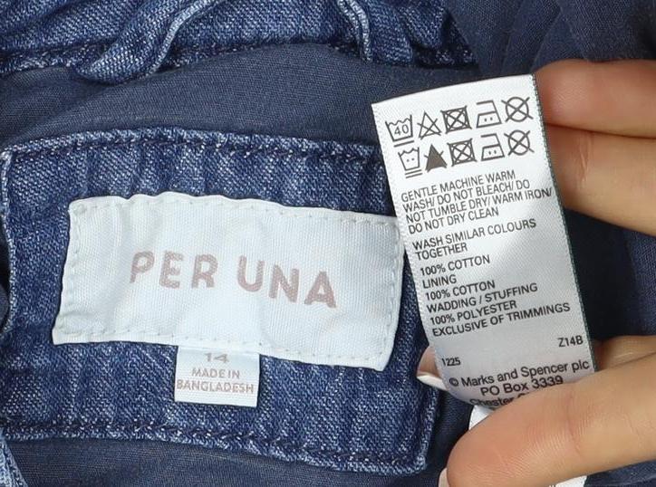Per Una Women’s Blue Size 14 Quilted Cotton Collarless Jacket