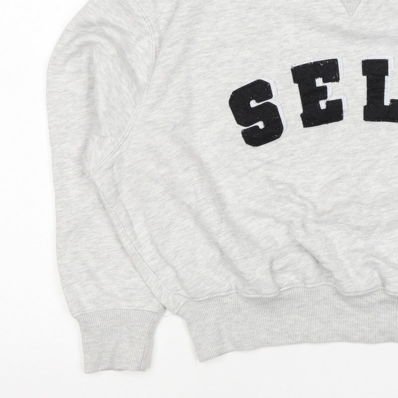Self. Women’s Grey XS Logo Appliqué Crew Neck Pullover Sweatshirt