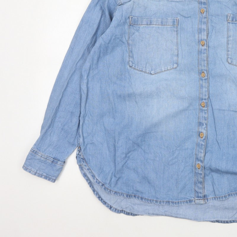 Per Una Women Blue UK 16 Denim Button-Up Long Sleeve Pocket Shirt