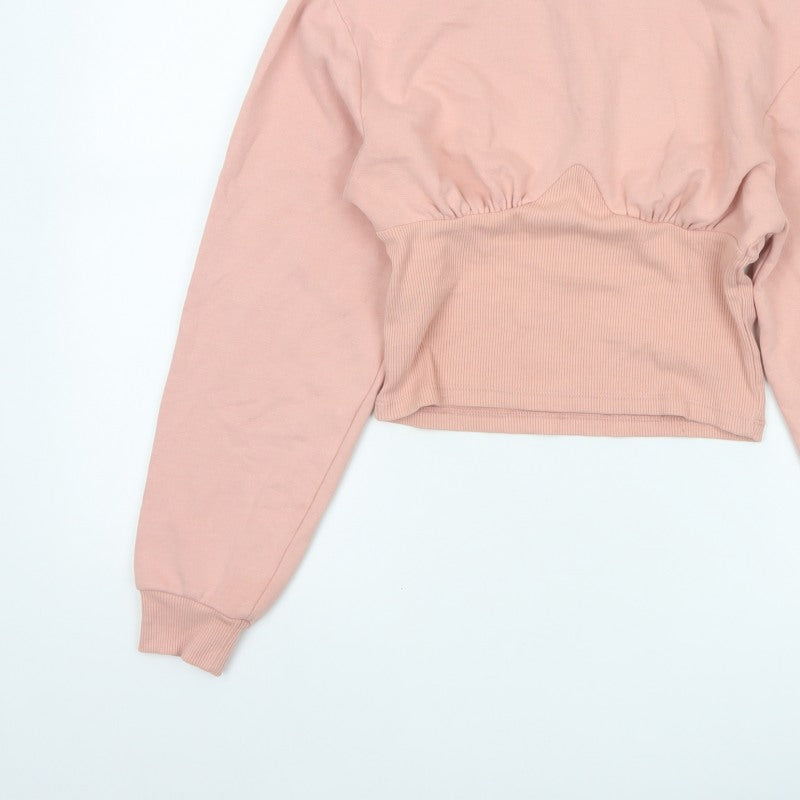 Topshop Women Pink UK 12 Cropped Crew Neck Long Sleeve Sweatshirt Top