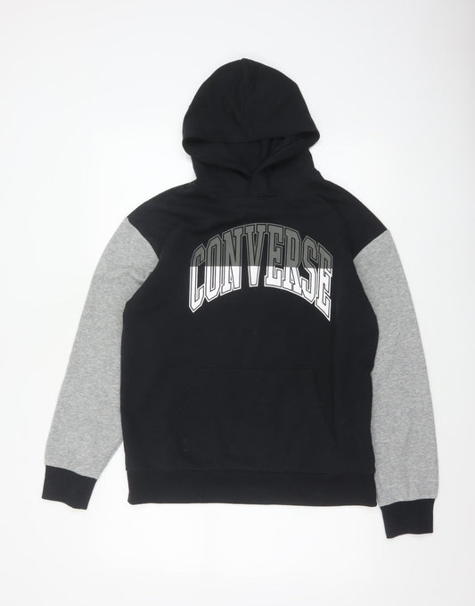 Converse Boys Black Grey XL 13-15 Years Pullover Logo Hoodie