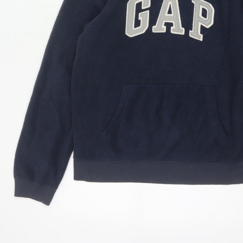Gap Men’s Blue S Pullover Fleece Hoodie Logo Graphic Pockets