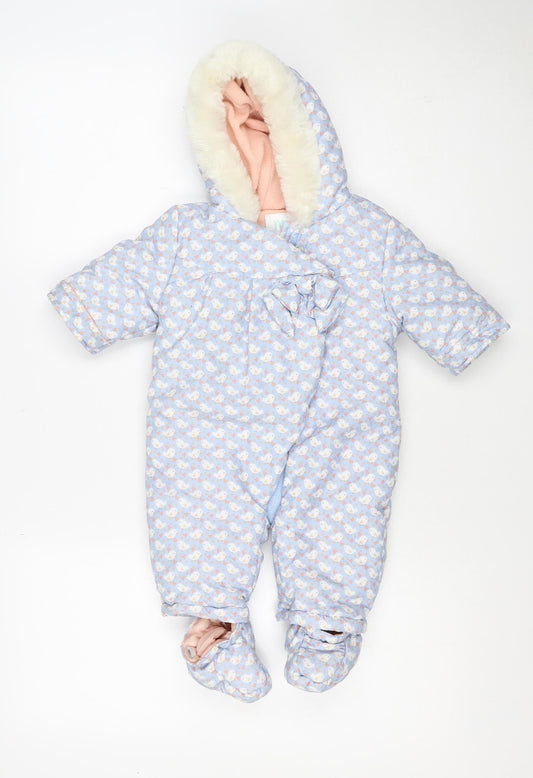 Mini Club Girls Blue 3-6M Puffer Bunny Hooded Snowsuit