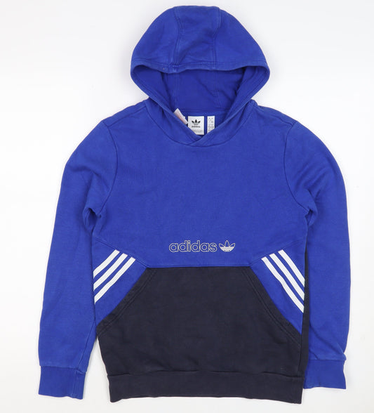 adidas Boys Blue Black 12-13 Years Pullover Hoodie Logo Striped