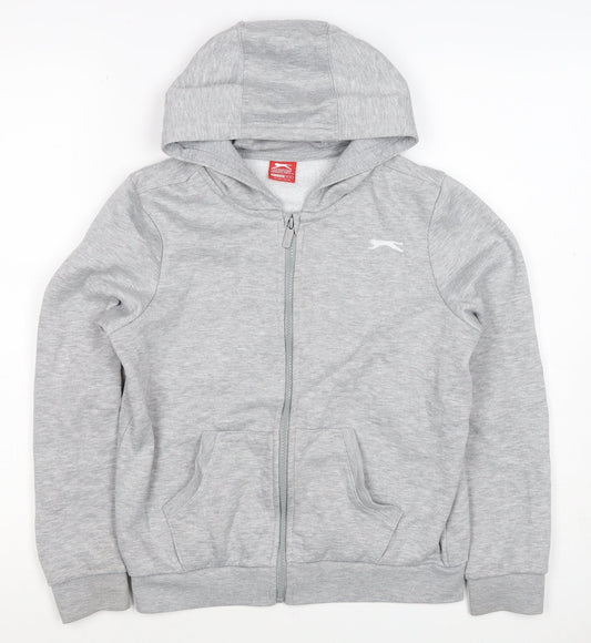 Slazenger Boys Grey Full Zip Hoodie 11-12 Years Fleece Logo