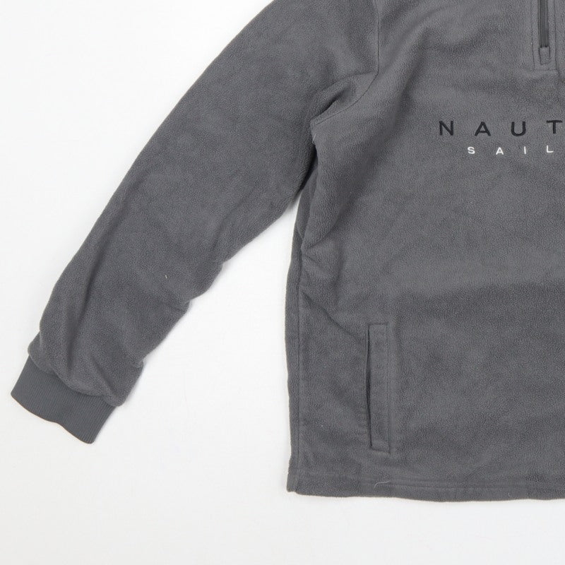 Nautica Men's Grey M 1/4 Zip Fleece Pullover Sweatshirt Logo Pockets