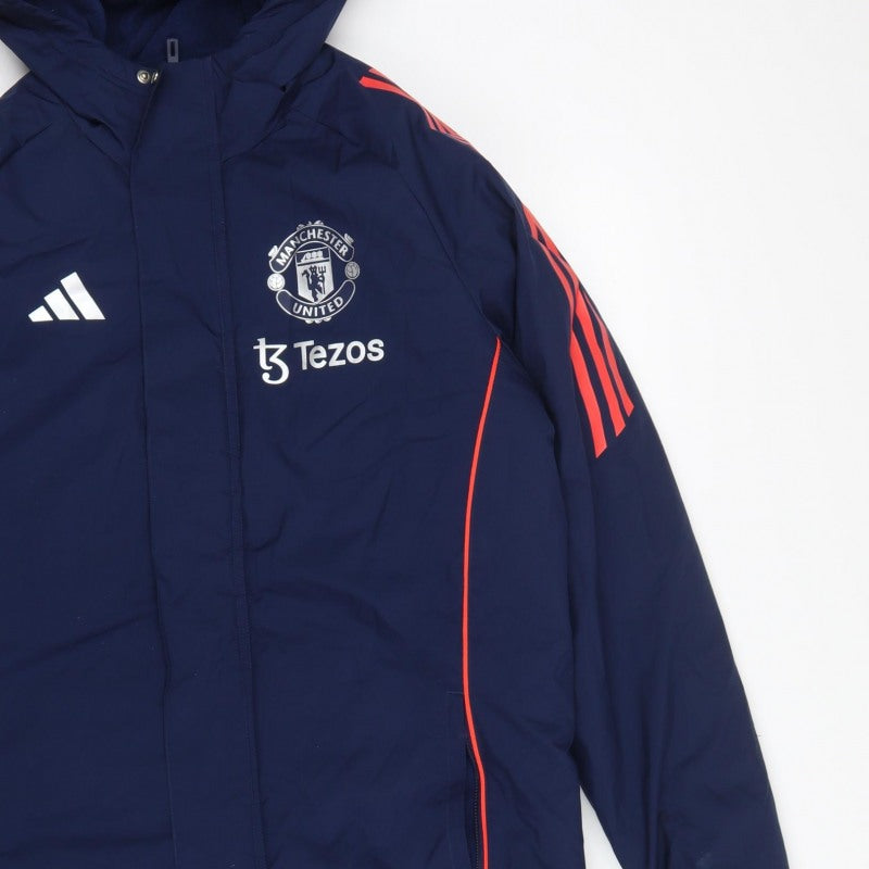 Adidas Men Blue S Manchester United Tezos Hooded Long Parka Jacket