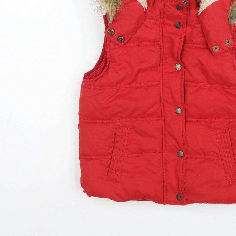 Additional view of FatFace girls’ red puffer gilet 6-7 years hooded faux fur trim