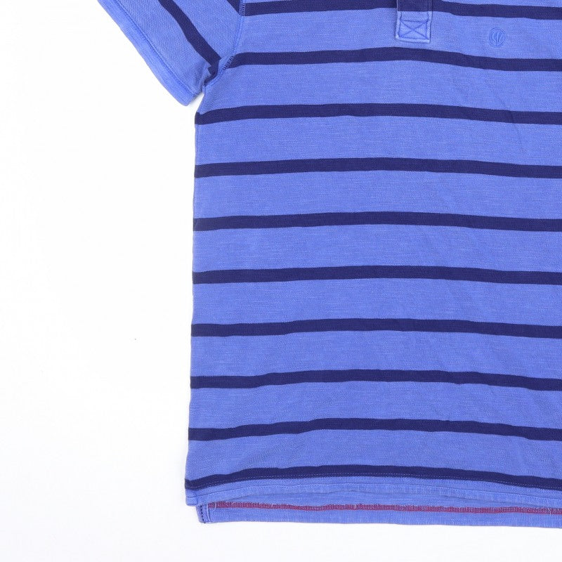 FatFace Teens Blue Navy Striped Cotton Short Sleeve Polo Shirt S