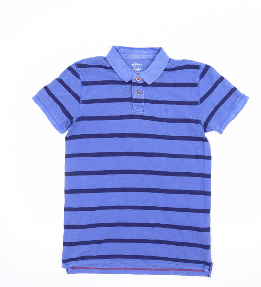 FatFace Teens Blue Navy Striped Cotton Short Sleeve Polo Shirt S