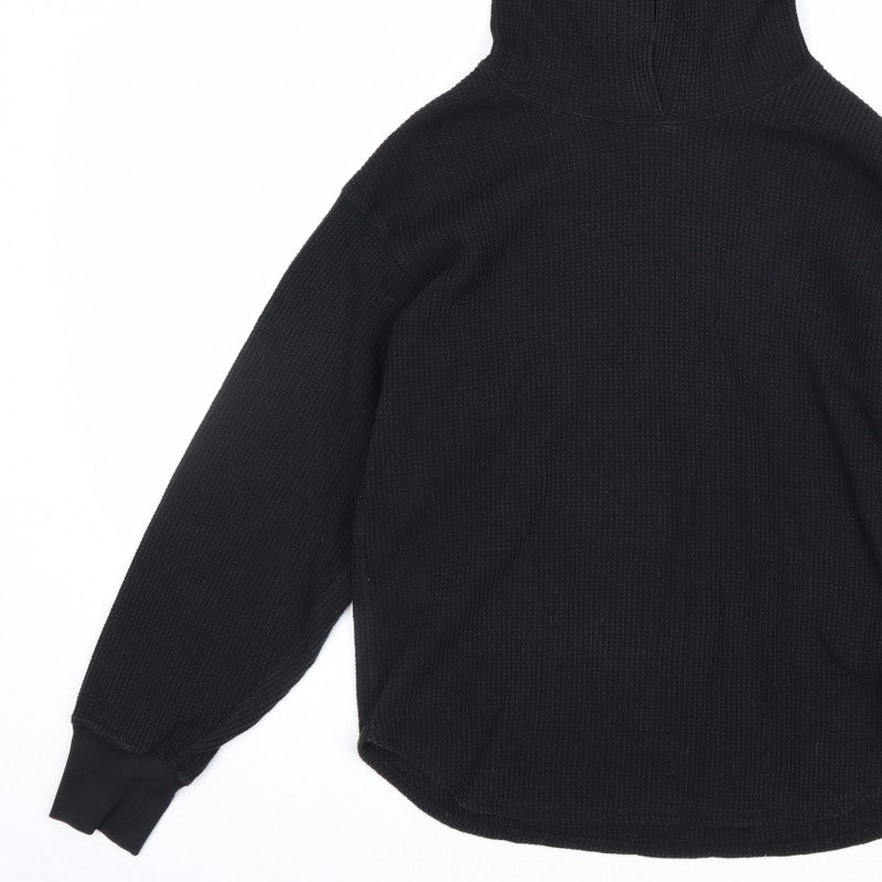 Uniqlo Men’s Black M Waffle Knit Pullover Hoodie Hooded Long Sleeve