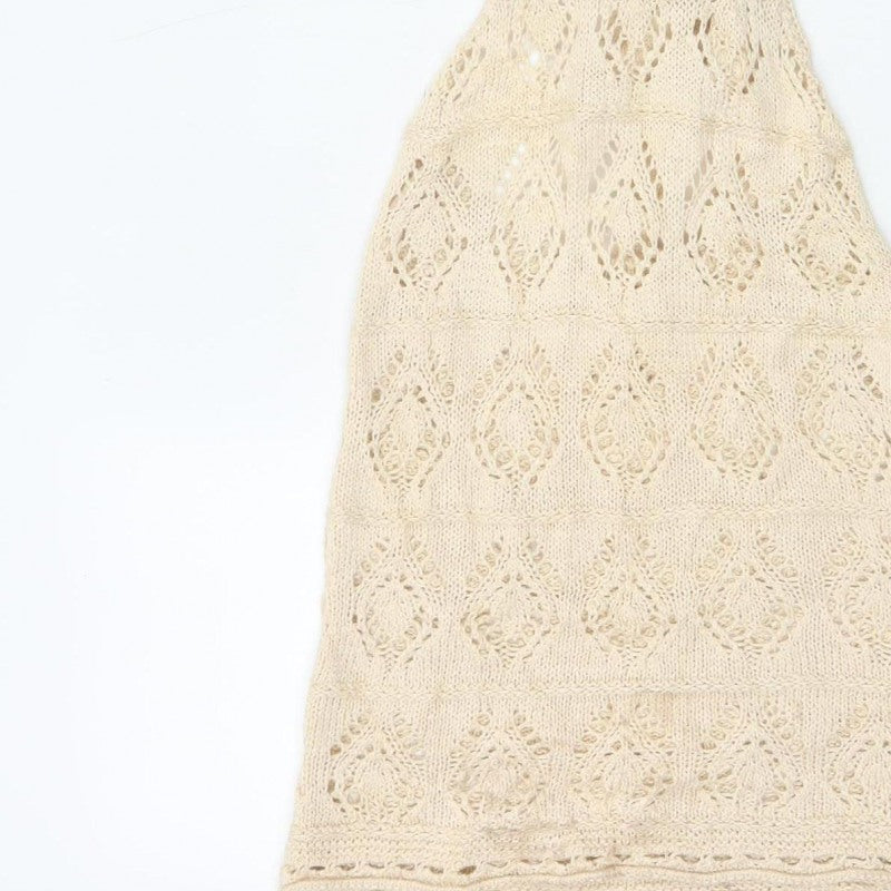 Miss Selfridge Women Beige S Long Knit Sheath Bohemian Dress