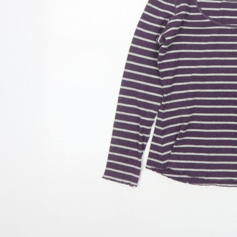 Wrap Women’s Purple Grey Striped Jersey Scoop Neck Top UK 10
