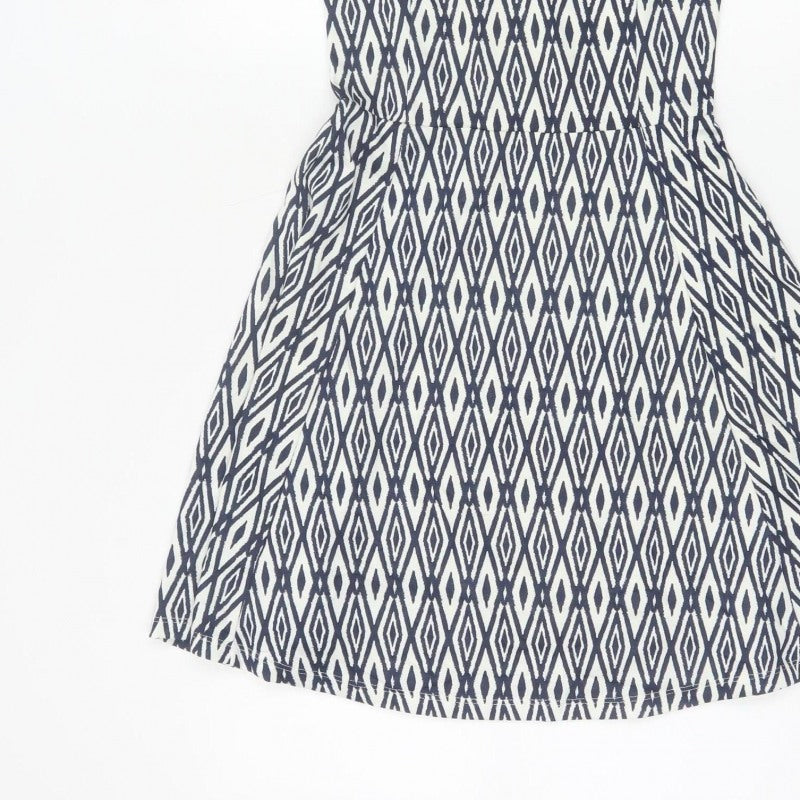 Divided H&M Women’s Blue Geometric Skater Dress UK 6 Sleeveless