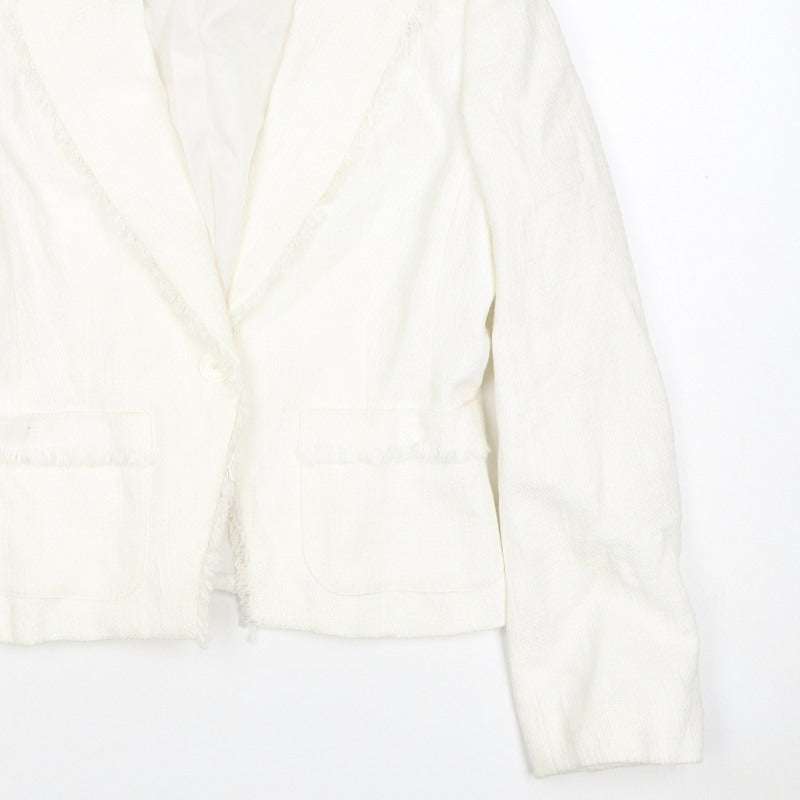 Marks and Spencer Women Ivory UK 10 Linen Blend Fringed Blazer