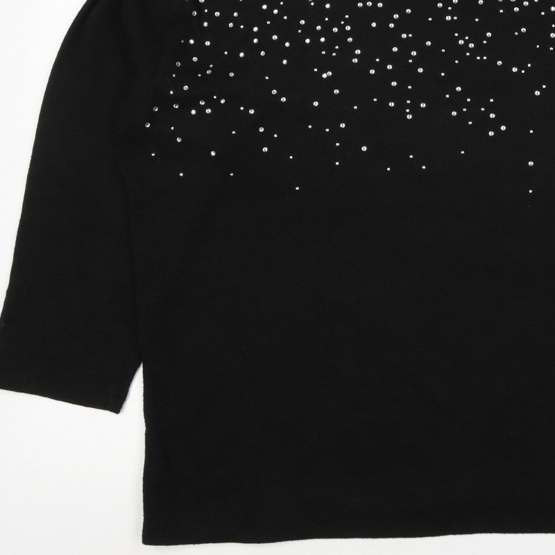 George Women Black XL Rhinestone Stud 3/4 Sleeve Jersey T-Shirt 20-22