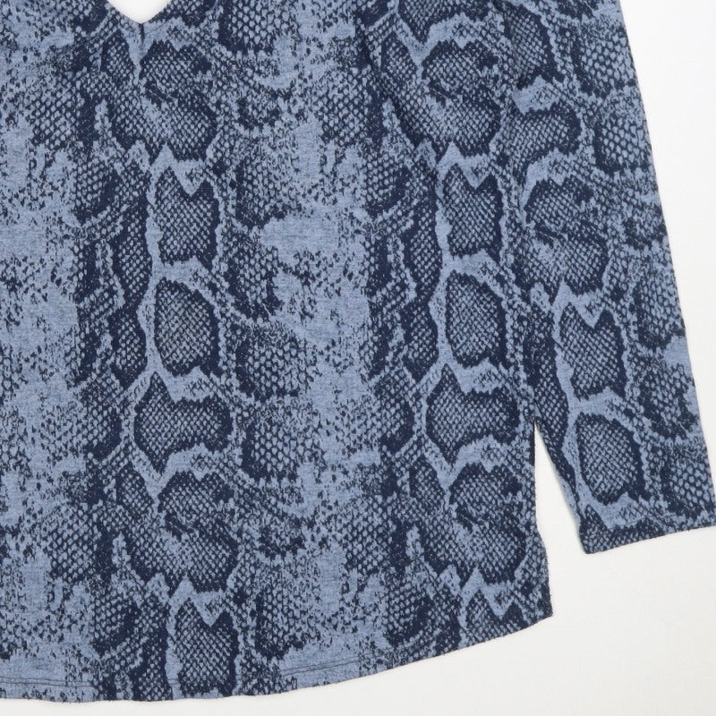 Next Women’s Blue Snake Print V-Neck Keyhole Jersey Blouse UK 14