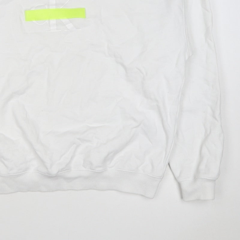 Calvin Klein Jeans Men White M Crew Neck Logo Sweatshirt Neon Stripe