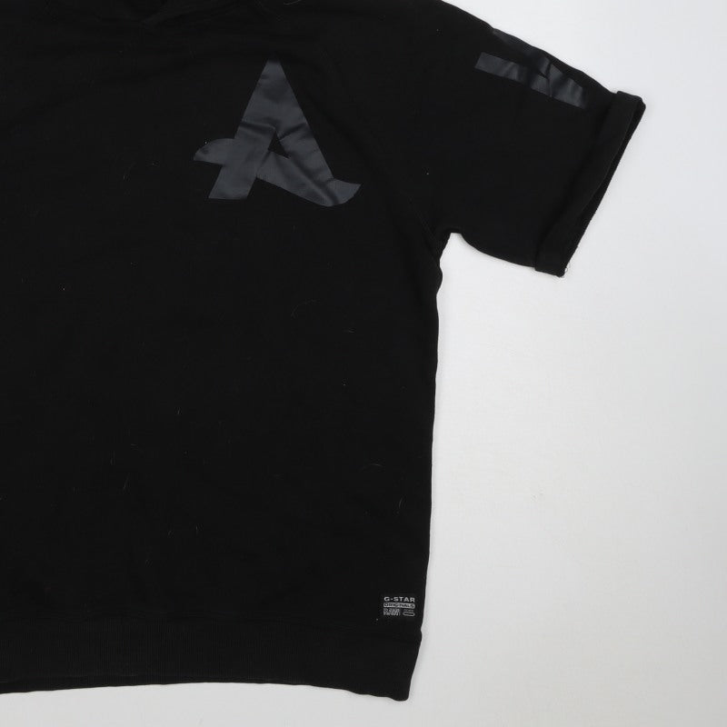 G-Star RAW Men’s Black L Short Sleeve Graphic Pullover Hoodie