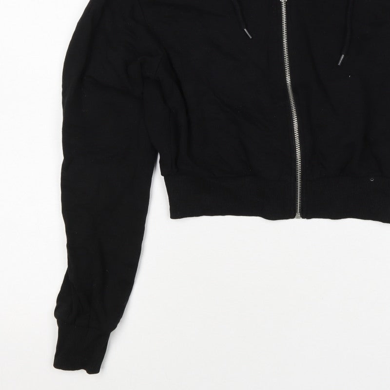 H&M Women Black 2XS Full Zip Hooded Cotton Blend Hoodie