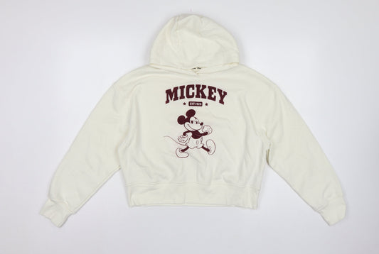 Primark Girls Ivory Mickey Mouse Graphic Pullover Hoodie 11-12 Years