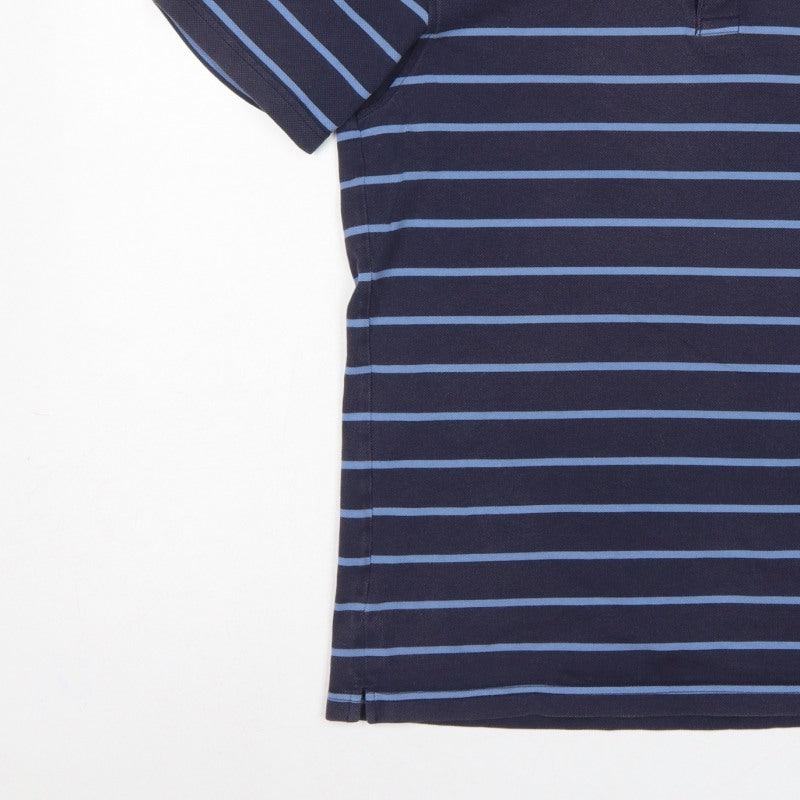 Uniqlo Men's Blue Striped L Short Sleeve Cotton Blend Polo Shirt