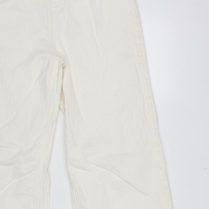 Marks and Spencer Women White UK 14 Regular Straight Leg Cotton Trousers