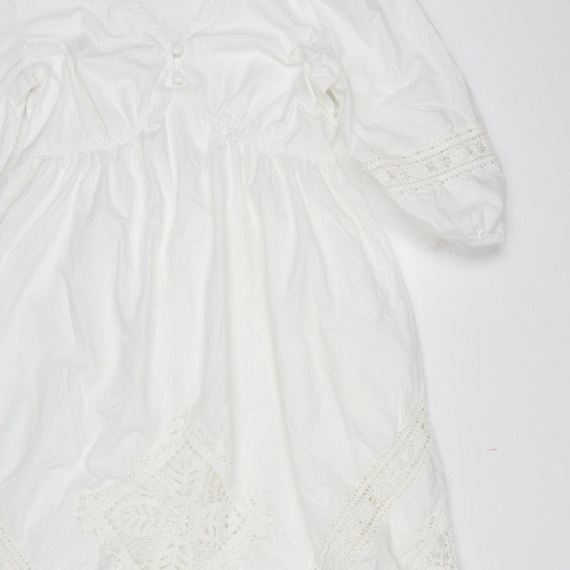 M&S Women White UK 12 Boho Fit & Flare Long Cotton Lace Dress