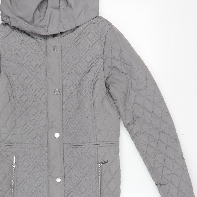 The Collection Debenhams Women Grey Size 10 Long Quilted Hooded Coat