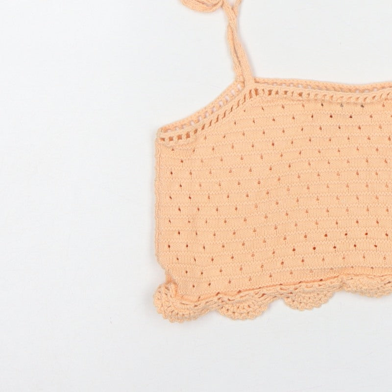 ASOS Women Orange UK 6 Cotton Knit Tie Strap Cropped Camisole Top