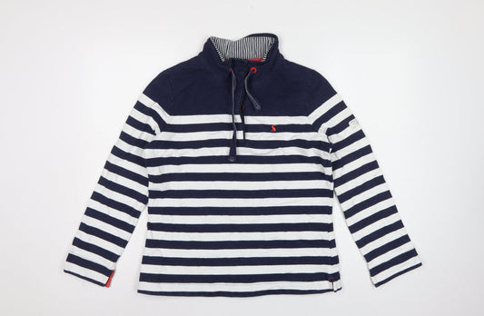 Joules Women Blue Stripe UK 14 Henley Button Neck Sweatshirt