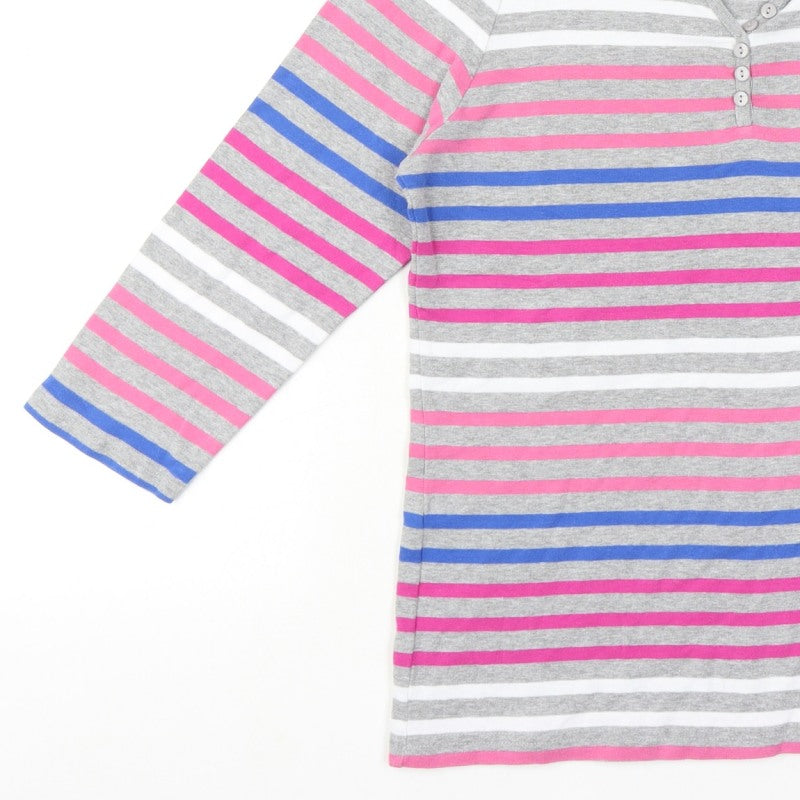 ISLE Women Multicoloured Striped Henley 3/4 Sleeve Top UK 14