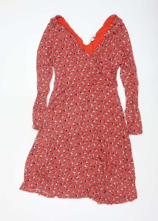 Boden Women Red Floral V-Neck Fit & Flare Knee Dress UK 12