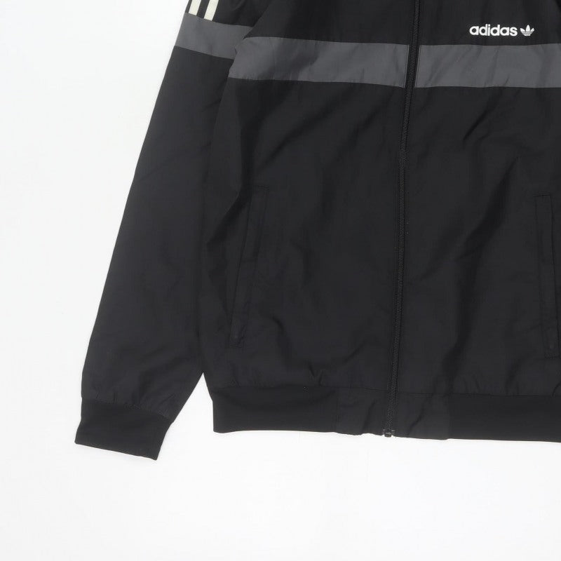 Adidas Originals Men's Black Grey XS Hooded Windbreaker 3 Stripe Jacket