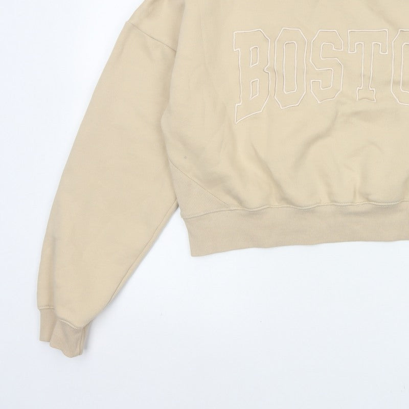 Pink Vanilla Women’s Beige L Boston Embroidered Oversized Sweatshirt