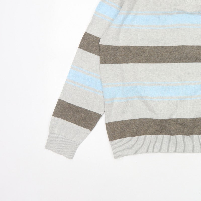 Additional view of Next Men’s Grey Blue Brown Striped V-Neck jumper Large