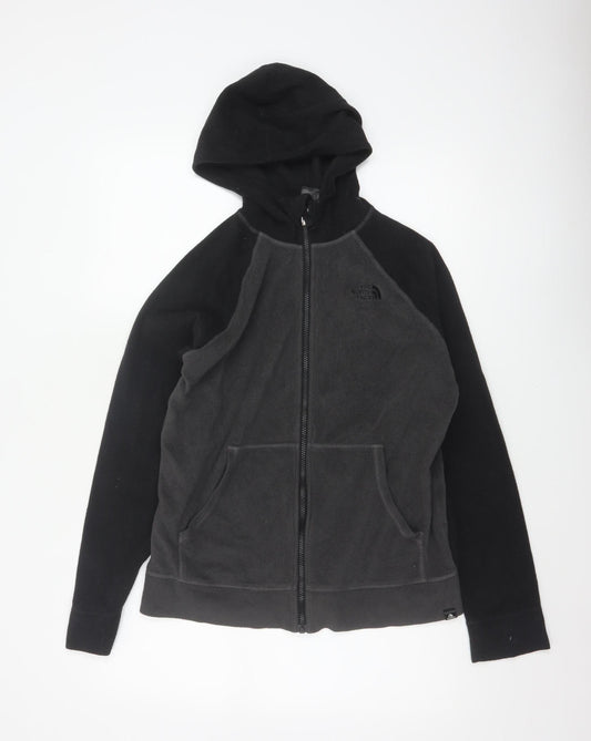The North Face Boys XL Black Grey Full Zip Fleece Hoodie Logo